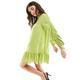 French Connection Faron drape mini dress with ruched sleeve detail in lime-Green