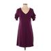 White House Black Market Casual Dress - Shift V Neck Short sleeves: Purple Print Dresses - Women's Size Small