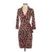 Boston Proper Casual Dress - Sheath V Neck 3/4 sleeves: Red Leopard Print Dresses - Women's Size 4