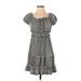 Derek Heart Casual Dress - A-Line Tie Neck Short sleeves: Gray Print Dresses - Women's Size Small