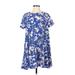 Lush Casual Dress - Mini High Neck Short sleeves: Blue Floral Dresses - New - Women's Size Small