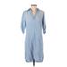 Cloth & Stone Casual Dress - Shift Collared 3/4 sleeves: Blue Print Dresses - Women's Size Small