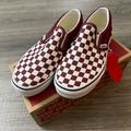 Vans Shoes | Nib Vans Checker Board Pomegranate Red Slip On Skate Shoe Sz 3 Little Kid | Color: Red/White | Size: 3g