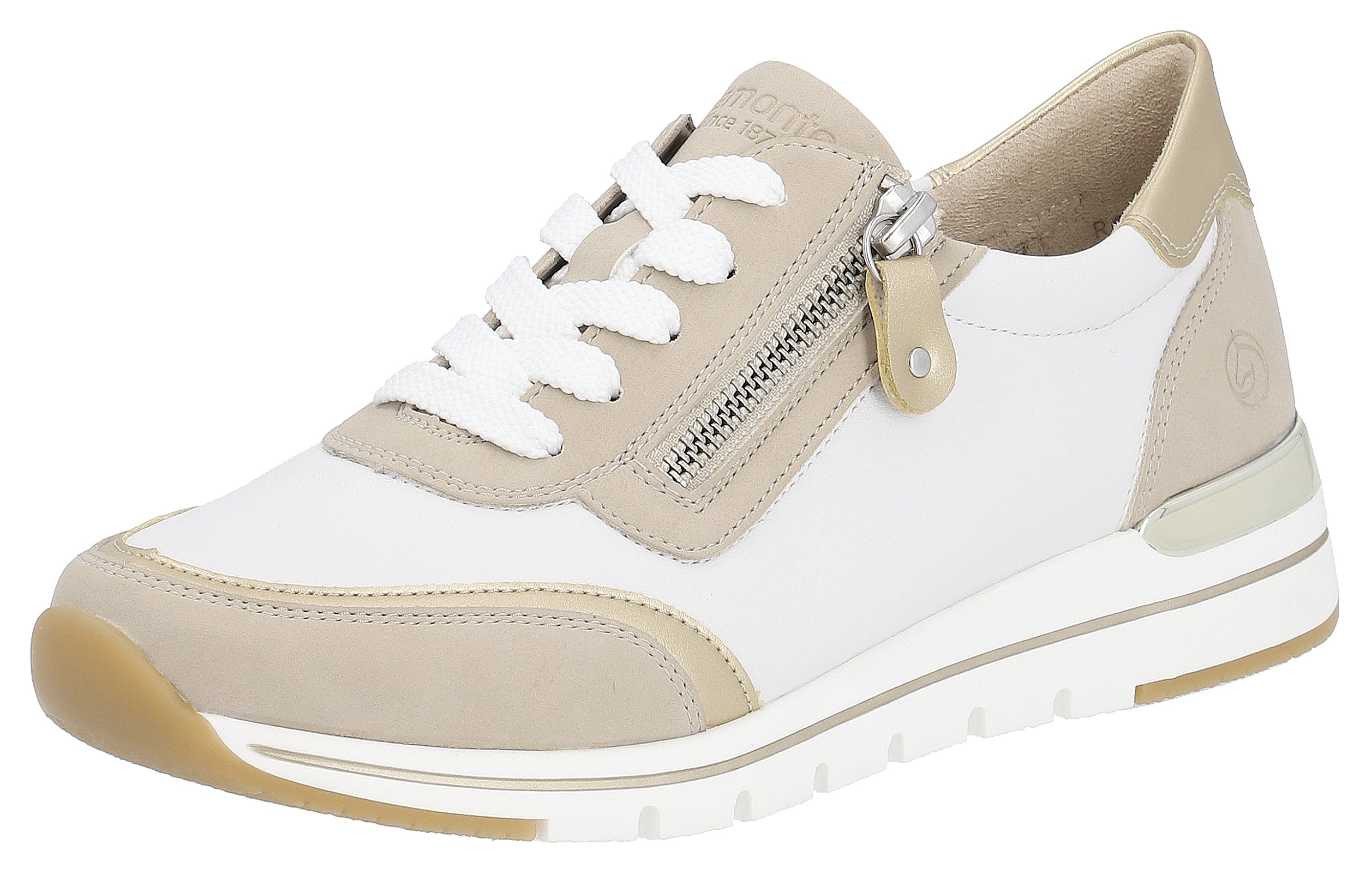 Keilsneaker REMONTE, Damen, Gr. 40, beige (weiß, hellbeige), Lederimitat, Schuhe, mit Kontrastbesätzen, Freizeitschuh, Halbschuh, Schnürschuh