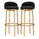 360°Swivel Velvet Bar Stools Set of 2 Breakfast Counter Bar Chairs with Backrest Gold Footrest for Kitchen Island, High Stools,Black,29.5in