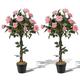 COSTWAY 3FT/4FT Artificial Rose Tree, Realistic Fake Flower Trees with Nursery Pot, Decorative Faux Floral Potted Plant for Home Office Porch (Pink Rose, 90cm) (2, Pink Rose, 90cm)