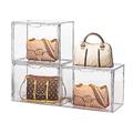 Clear Handbag Storage Organizer for Closet, 3 Packs Acrylic Display Case for Purse/Handbag, Plastic Storage Containers with Magnetic Door, Acrylic Box Organizers for Collectibles, Toys, Shoes