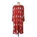 So Perla Casual Dress - Midi High Neck Long sleeves: Burgundy Floral Dresses - Women's Size Large