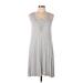 Cable & Gauge Casual Dress - Mini V-Neck Sleeveless: Gray Solid Dresses - Women's Size Large