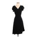 Studio M Casual Dress - Wrap V Neck Short sleeves: Black Print Dresses - Women's Size Medium