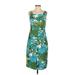 Talbots Casual Dress - Sheath Square Sleeveless: Teal Print Dresses - Women's Size 2