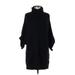 J.Crew Casual Dress - Sweater Dress High Neck 3/4 sleeves: Black Solid Dresses - Women's Size Medium