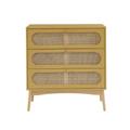 Commode jaune safran et cannage rotin 3 tiroirs