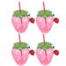 Strawberry Sippy Cup Plastic Hawaiian Cups Toddler Child 4 Pcs Kids Water Bottle Goblets Glass Tableware Dishes