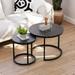 Smart FENDEE 23.6 Nesting Coffee Table Set of 2 Wood Grain Top Side Table for Living Room Black