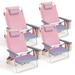 Costway 4-Pack Folding Backpack Beach Chair 5-Position Outdoor Reclining Chairs with Pillow Pink