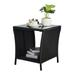 Ktaxon Wicker Side Table Small Size Coffee End Table Outdoor Side Table for Garden Deck Porch Yard w/ Glass Table Top Black