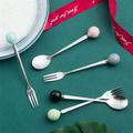 Macaron colorful ceramic handle spoon creative stainless steel fruit fork color glaze stainless steel ceramic handle spoon ins