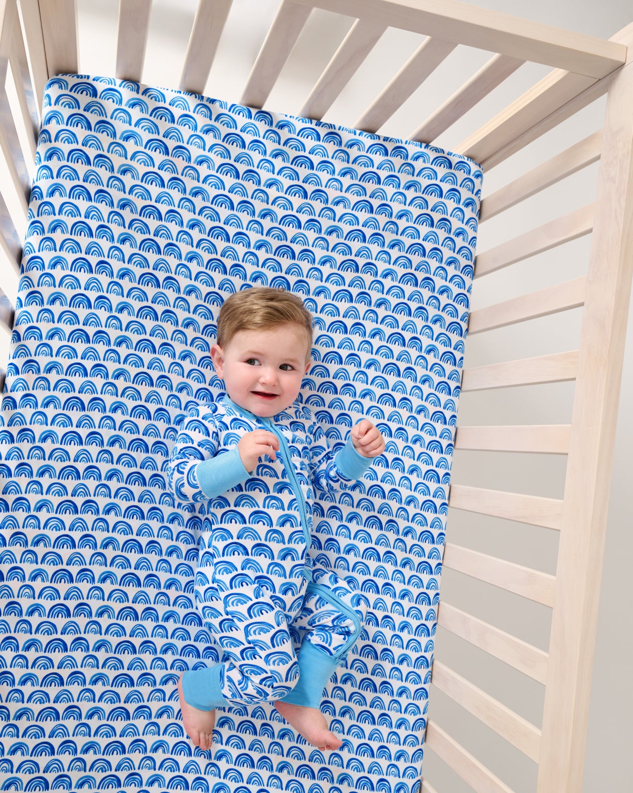 Blue Rainbows Fitted Crib Sheet - Standard