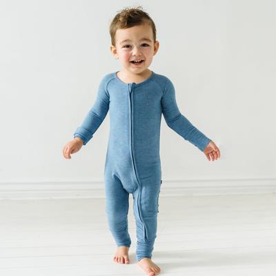 Heather Blue Ribbed Zippy - Preemie