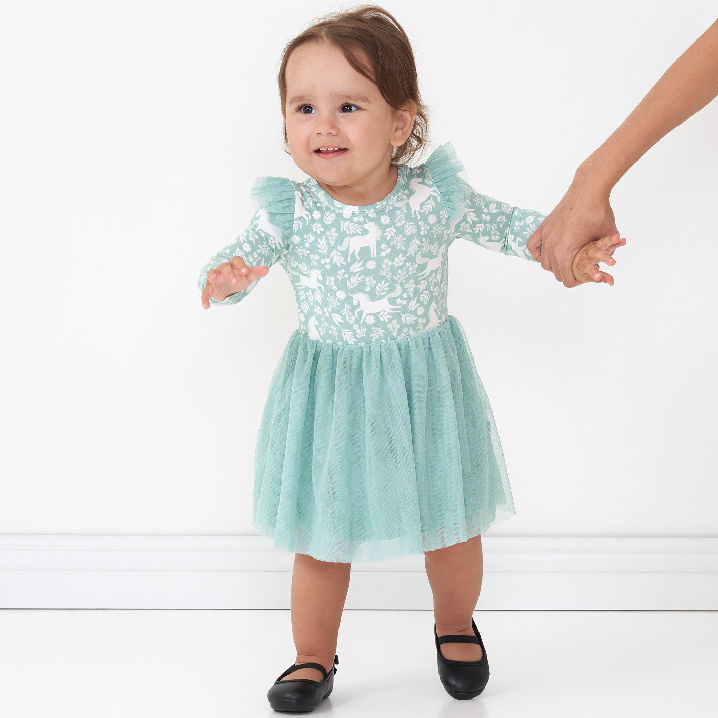 Unicorn Garden Long Sleeve Flutter Tutu Dress with Bloomer - 18-24 months