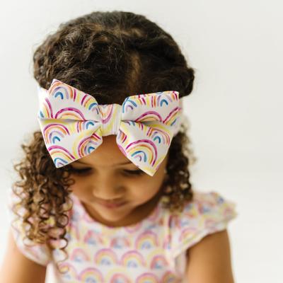 Pastel Rainbows Luxe Baby Girl Soft & Stretchy Bamboo Bow Headbands - Newborn - 3T