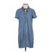 Molly Green Casual Dress - Shift Tie Neck Short sleeves: Blue Solid Dresses - Women's Size Small