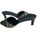 Gucci Shoes | Gucci Heeled Slide Brown Monogram Canvas Buckle Dark Teal Blue Size 7.5 | Color: Tan | Size: 7.5