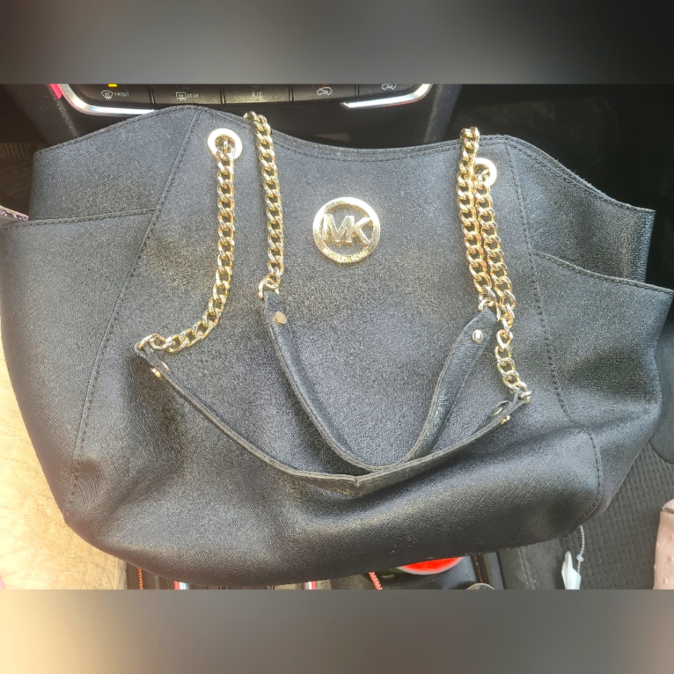 Michael Kors Bags | Black Leather Michael Kors Handbag | Color: Black/Gold | Size: Os