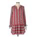 Ann Taylor LOFT Casual Dress - DropWaist V-Neck 3/4 sleeves: Red Stripes Dresses - Women's Size X-Small Petite