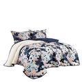 Jaba 3-Piece Fine Printed Queen Size Quilt Set, All-Season Bedspread, Hermia Lightweight Coverlet with Pillow Shams Bed Cover (Navy, Blue, Coral, White, Abstract)