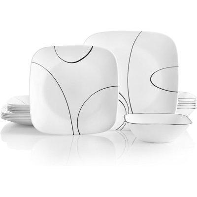 Corelle Glass Dinnerware Set - Service for 6 whiteGlass in Black;white;simple Lines | 18 | Wayfair DS-SL-DS