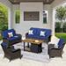 Red Barrel Studio® Jake-Dean 7 - Person Outdoor Seating Group w/ Cushions, Wicker in Blue/Brown | 33.46 H x 71.85 W x 31.89 D in | Wayfair