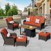 Red Barrel Studio® Jevonda 6 - Person Outdoor Seating Group w/ Cushions Synthetic Wicker/All - Weather Wicker/Wicker/Rattan in Orange | Wayfair