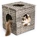 Tucker Murphy Pet™ Rattan Cat Litter/Cat Bed w/ Rattan Ball & Cushion (Black) Plastic in Gray | 15.75 H x 15.75 W x 15.75 D in | Wayfair