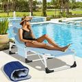 Docred Lounge Chair for Outdoor Adjustable 5-Position Folding Chaise Lounge Chairs W/Face & Arm Holes Beach Tanning Chair with Mattress and Pillow for Sunbathing Camping Pool Beach Patio