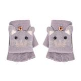 Yubnlvae Cover Top Carto on Convertible Flip Gloves Half Kids Gloves for Toddler with Mitten Finger Wool Girls Boys Winter Gloves Grey