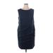 Connected Apparel Casual Dress - Sheath Crew Neck Sleeveless: Blue Print Dresses - Women's Size 20