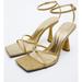 Zara Shoes | Nwt Zara Strappy Glittery Heeled Sandals | Color: Gold | Size: 7.5