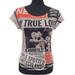 Disney Tops | Disney Parks Mickey Minnie Mouse Donald Daisy Duck True Love Newsprint Tee Xs | Color: Black/Red | Size: Xs