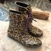 J. Crew Shoes | J. Crew Animal Print Lace Up Rain Boot Size 9 | Color: Black/Tan | Size: 9