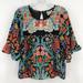 Anthropologie Tops | Anthropologie Maeve Pink Green Floral Flutter Flare Sleeve Ss Top Women Size 0 | Color: Green/Pink | Size: 0