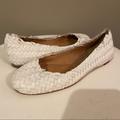 Coach Shoes | Coach Florence Womens White Leather Woven Slip On Casual Flats Shoes | Color: Silver/White | Size: 6.5