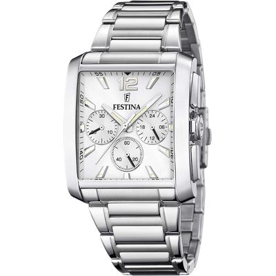 Chronograph FESTINA, silber (silberfarben, silberfarben), Armbanduhren, Herren, Armbanduhr, Quarzuhr, Herrenuhr, Stoppfunktion, Lederarmband Image