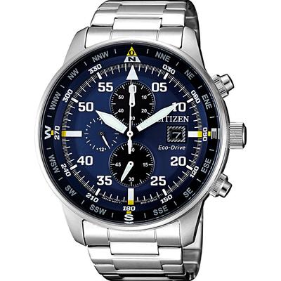 Chronograph CITIZEN, silber (silberfarben, dunkelblau), Armbanduhren, Herren, Armbanduhr, Herrenuhr, Solar, Stoppfunktion, Edelstahlarmband Image