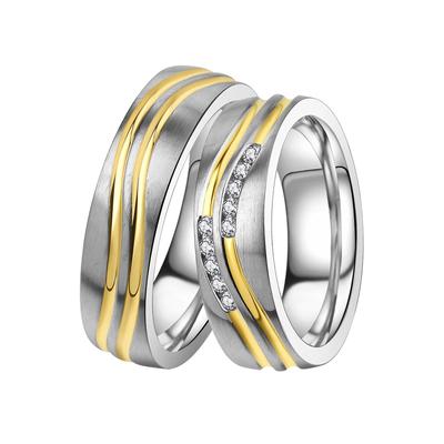 Trauring DOOSTI "Schmuck Geschenk Edelstahl Trauring Ehering Partnerring LIEBE" Gr. 54, gold (edelstahlfarben, gelbgoldfarben), Fingerringe, 54, ohne Zirkonia, Edelstahl, 6mm, Made in Germany, wahlweise mit oder ohne Zirkonia Image