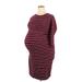 Isabel Maternity Casual Dress - Mini High Neck Short sleeves: Burgundy Stripes Dresses - Women's Size 2X-Large