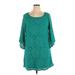 Tacera Casual Dress - Shift Scoop Neck 3/4 sleeves: Teal Print Dresses - Women's Size X-Large