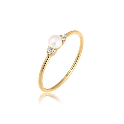 Verlobungsring ELLI DIAMONDS "Süßwasserperle Diamant Brillantschliff (0.03 ct) 585 Gelbgold" Gr. 56, gold, Fingerringe, Damen, 56mm, 0.03 ct P1 = bei 10-facher Vergrößerung erkennbare Einschlüsse, Gelbgold 585, 1mm Image