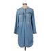 J.Crew Casual Dress - Shirtdress Crew Neck 3/4 sleeves: Blue Print Dresses - Women's Size Small